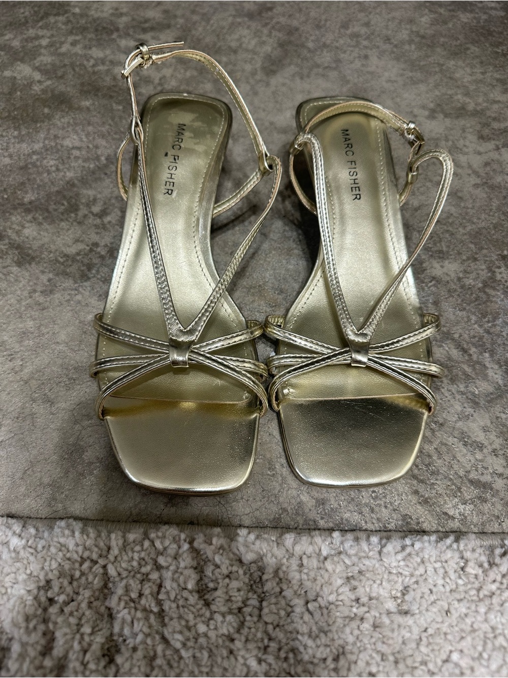 Marc Fisher Metallic Gold Strappy Square-Toe Slingback Sandals